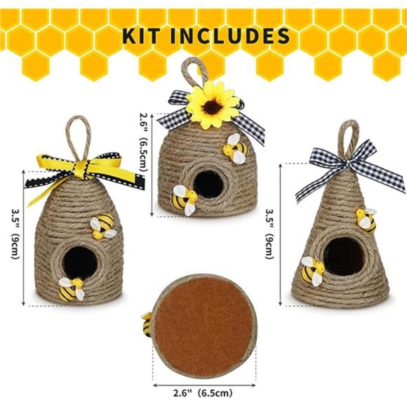 Bee Hive Decor - 3 Pack Bee Rustic Decor for Summer, Rustic, Farmhouse Core - Picture 3 of 4